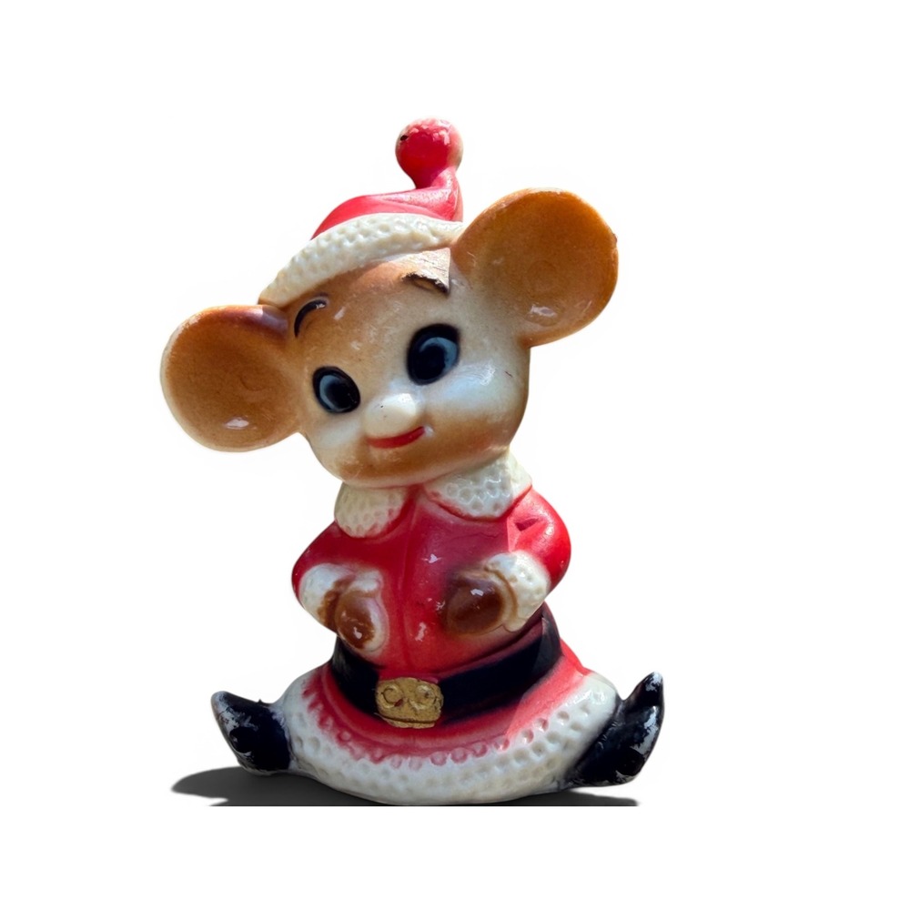 Vintage Christmas Mouse Elf Figurine Santa Suit Hat Made in Hong Kong Retro - Picture 1 of 8